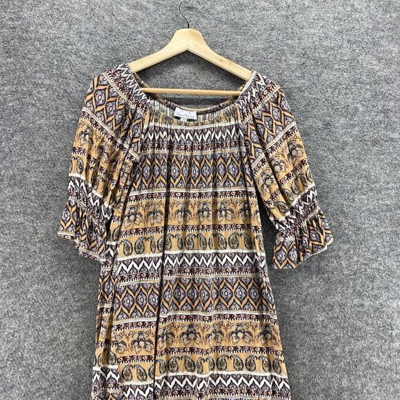 Olivia Matthews Dress Women S Small Beige Striped Shift Short 3/4 Sleeve Rayon - Picture 3 of 9